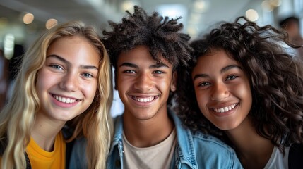 Fototapeta premium men and women smiling together, teenager friend different races, diversity and people unity concept 