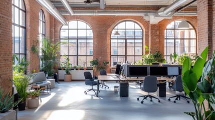 Industrial office space with large windows