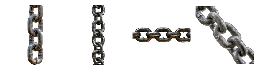 Obraz premium Various Chains Isolated on White Background for Industrial Use, PNG bundle collection, Isolated on Transparent Background