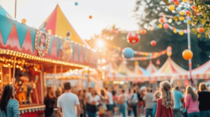 Obraz premium Colorful Carnival Scene with Performers at Golden Hour