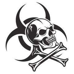 Skull and Crossbones with Biohazard Symbol – Toxic Danger and Hazard Warning Icon