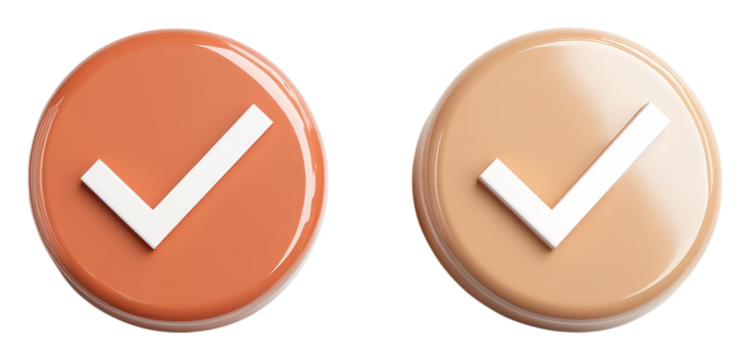 Two Colorful Checkmark Buttons for User Interface Design Elements, Isolated on Transparent Background