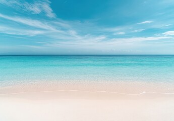 Obraz premium Serene Tropical Beach with Soft Waves and Clear Blue Skies in a Tranquil Coastal Setting, Perfect for Vacation and Relaxation Imagery