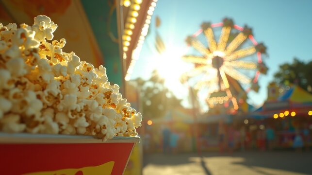 Fresh Popcorn at a Carnival with Soft Natural Light