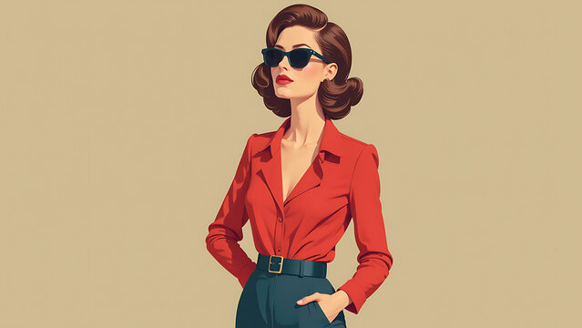 woman dressed stylish retro outfit elegance