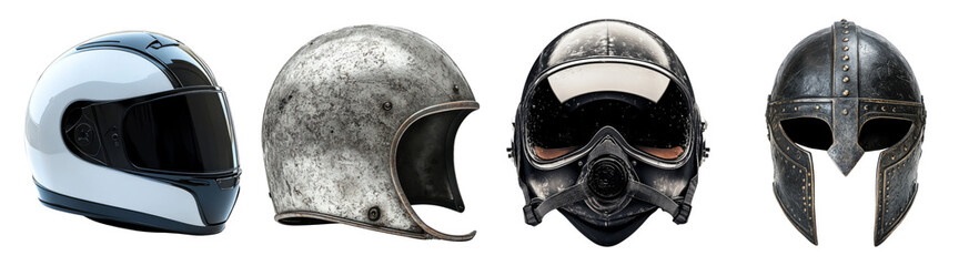 Variety of Unique Helmet Designs for Different Uses and Cultures, PNG bundle collection, Isolated on Transparent Background