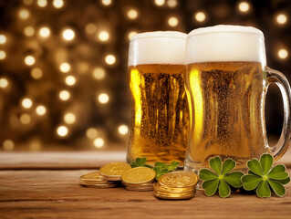 Two Mugs of Golden Light Beer for St. Patrick's Day on March 17th