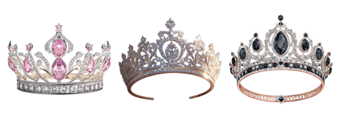 Elegant and Luxurious Crowns with Gemstones and Intricate Design, PNG bundle collection, Isolated on Transparent Background