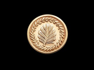 Close-up of a golden medal featuring a laurel leaf design, ideal for awards