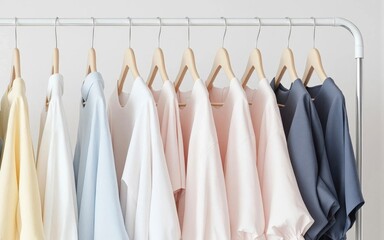 Clothing rack with clothes in different colors 