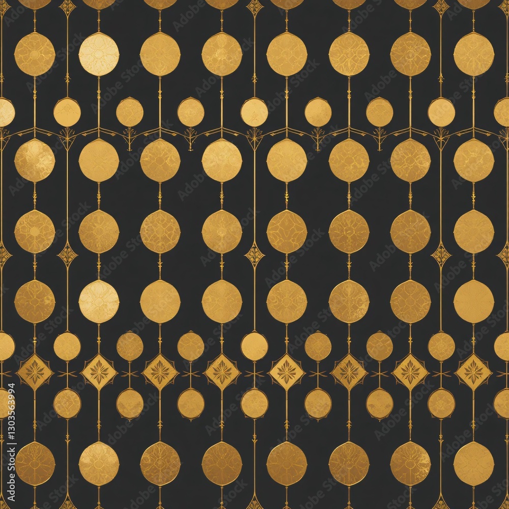 Poster golden geometric pattern. elegant circles and diamonds on black. sophisticated design for fabrics. w