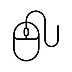 Fototapeta premium a black and white illustration of a computer mouse, showcasing a simple and modern design, the mouse connected with a cable, vector icon illustration