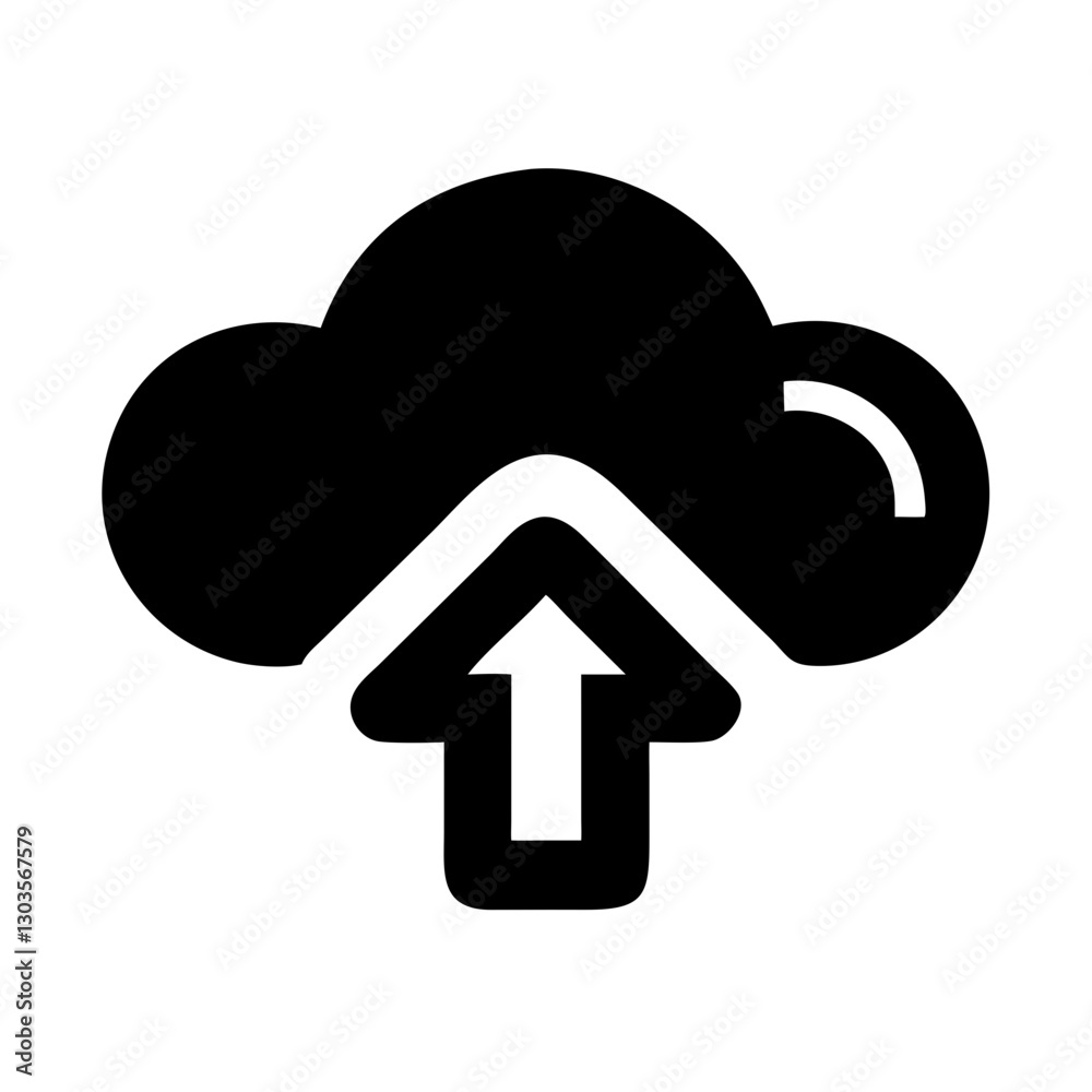 Poster a simple cloud icon with an upward-pointing arrow, symbolizing uploading and data storage, vector il