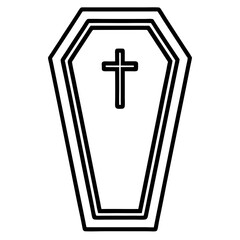 a detailed outline drawing of a coffin, decorated with a cross symbol vector illustration