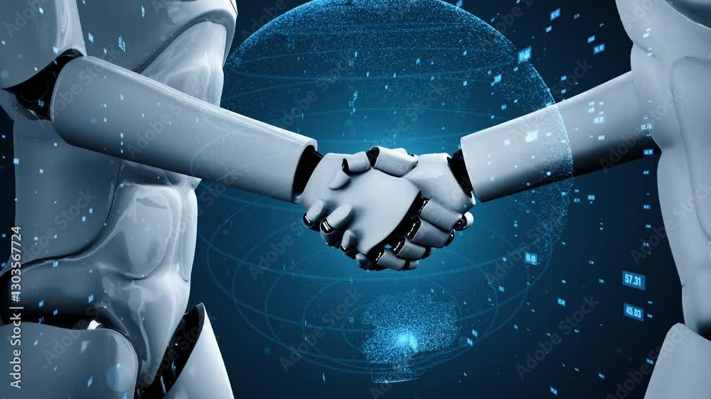 Poster futuristic robot artificial intelligence huminoid ai data analytic technology development and machin