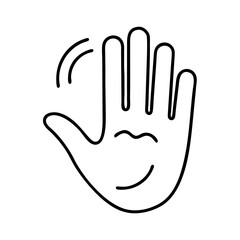 Fototapeta premium a waving cartoon hand with a happy face in black lines. It conveys a friendly gesture and welcoming attitude vector illustration