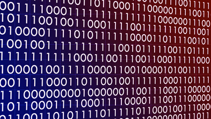 Binary Code on Red and Blue Background: Dive into the digital world with a dynamic visualization of binary code, presented against a gradient background of rich reds and blues.
