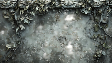 Elegantly weathered stone with intricate carvings of foliage and vines, worn, ancient, serenity. Eternity - Ocean. Illustration