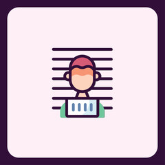 Stylized depiction of a person's mugshot against a height chart backdrop