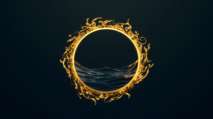 Kumbh mela golden text with a circular design, symbolizing eternity and faith. Eternity - Ocean. Illustration
