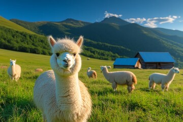 Fototapeta premium An alpaca farm farmstay. Generative AI