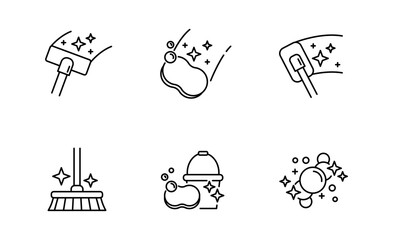 Set of Cleaning icon, Washing, mop and sponge Symbol Outline icon, Editable Stroke