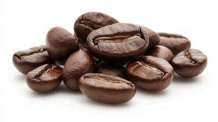 Obraz premium A Close-Up View of Freshly Roasted Coffee Beans on a Clean White Background Perfect for Coffee Lovers and Culinary Enthusiasts Looking for Stock Images