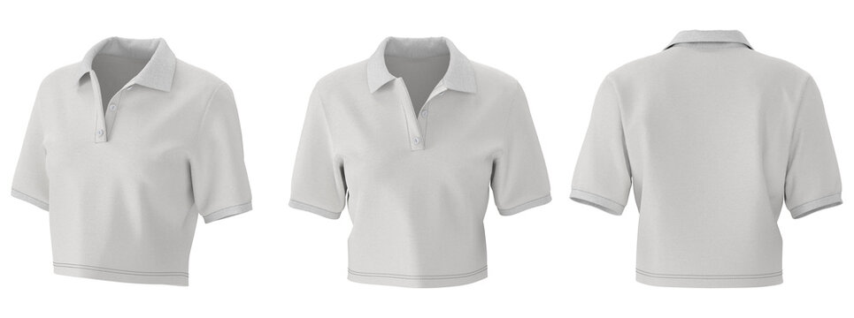 Women's White Fitted Crop Polo Shirt Mockup - Front and Back View 3D Render