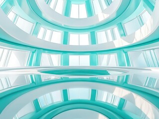 Fototapeta premium The interior of a contemporary building, characterized by its modern design and geometric shapes.