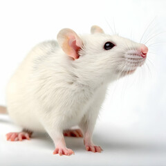 Domestic cute white rat on white background