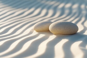 Obraz premium Beach sand with two rocks in the center.