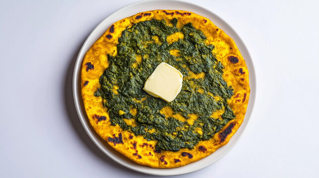 top view of besan roti with green chutney on it 