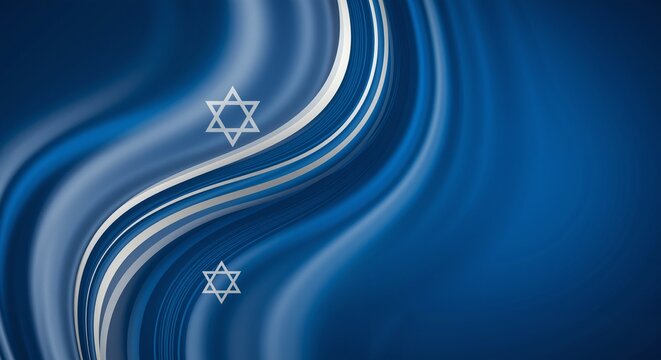 Abstract blue background featuring swirling lines and Star of David symbols conveying a serene and festive mood representing Jewish cultural themes