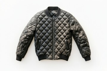 Chic black quilted bomber showcased on a white background for fashion lovers isolated on transparent background