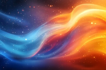 Colorful, swirling galaxy with blue and red streaks. The colors are vibrant and the stars are scattered throughout the scene