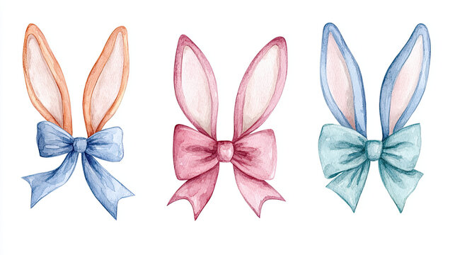 Watercolor Bunny Ears with Bows Illustration