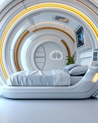 Fototapeta premium The Science of Sleep and Its Health Benefits visualized as a futuristic AI-driven sleep lab, where scientists analyze brain activity and sleep quality for research studies, World Sleep Day