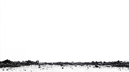 Stony Ground Landscape - Low-Angle Close-Up of Dark Rocks, Pebbles, and Scattered Sand Against Pure White Background