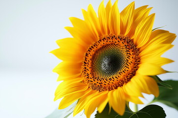 Fototapeta premium Stunning close-up of sunflower petals and stems on white background.