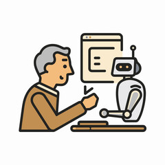 Senior man interacting with AI robot vector, future technology for elderly