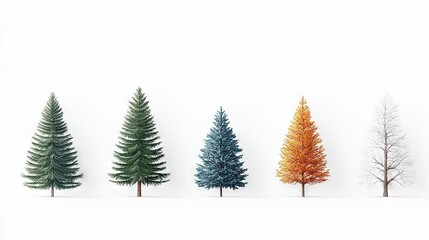 Obraz premium A row of various trees on a white background against a white backdrop