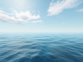 Obraz premium Tranquil Ocean Surface Under Blue Sky with Gentle Clouds, Serene Water Reflection and Peaceful Environment Creating Calming Atmosphere