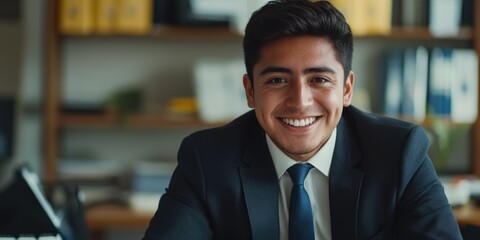 Happy professional in an office environment.