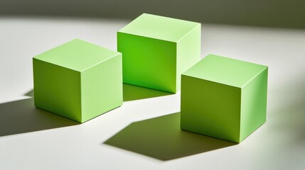 Obraz premium Set of six green plastic geometric blocks casting shadows.
