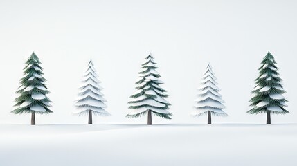 Obraz premium A field of evergreen trees, blanketed in snow, stretches as far as the eye can see beneath a cloudless white sky