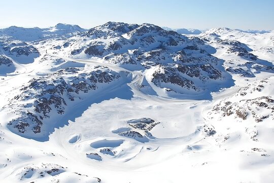 Snowy mountain range aerial view