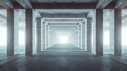 Obraz premium Concrete Corridor to Light Architectural Perspective, minimalist , geometry
