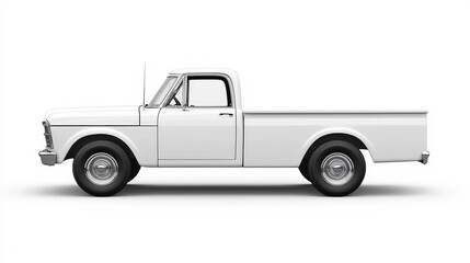 Fototapeta premium Classic White Pickup Truck Isolated on White, side view, automotive art