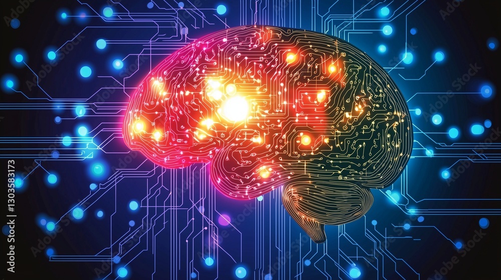 Poster a digital brain with neural connections symbolizes deep learning in data science.