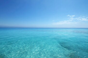 Fototapeta premium Tranquil Seascape with Clear Blue Water and Bright Sky Under Sunlit Horizon in a Calm Coastal Environment